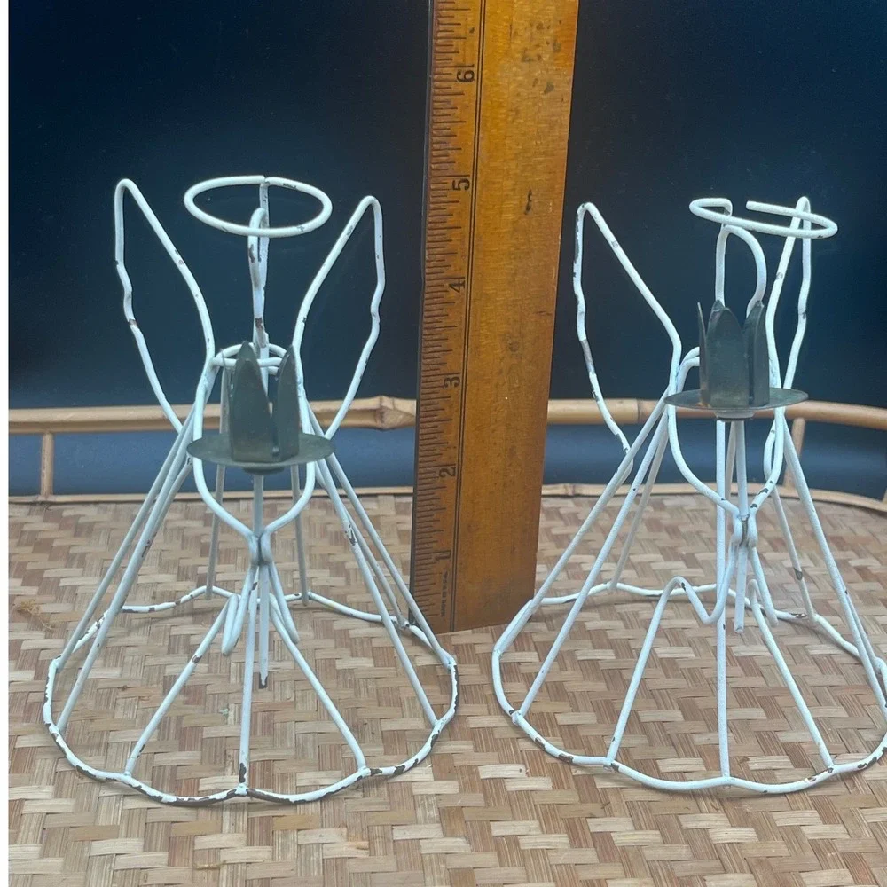 Vintage set‎ of two Wire Angel Candle Holder Christmas Decoration